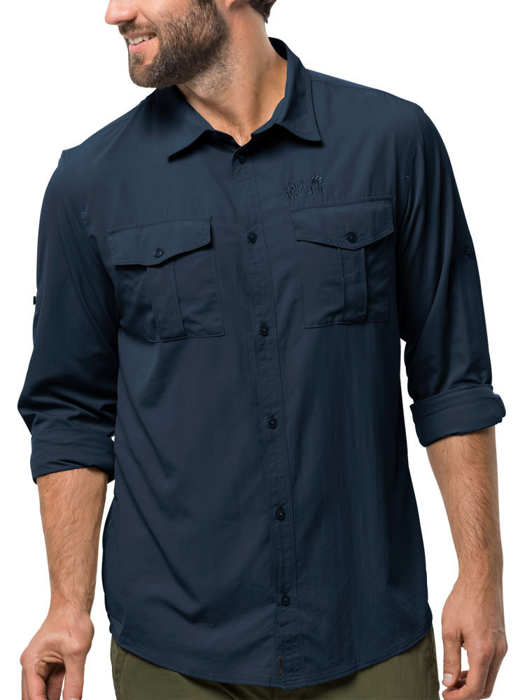 levenslang van nu af aan Beleefd Jack Wolfskin Men's Atacama Roll-Up Shirt (Night Blue) Safari Shirt