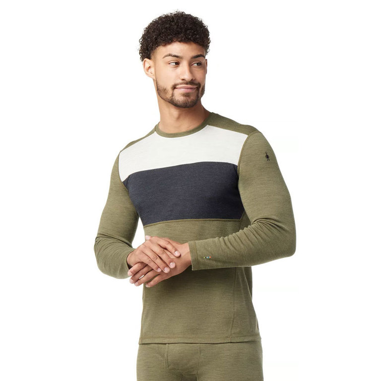 Smartwool Men's Classic Thermal Merino Base Layer Colorblock Crew (Winter  Moss Heather) Merino Thermo Active Base Layer