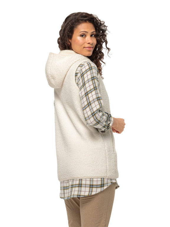White) Long High Wolfskin Vest Women\'s Curl Jacket (Cotton Jack Fleece